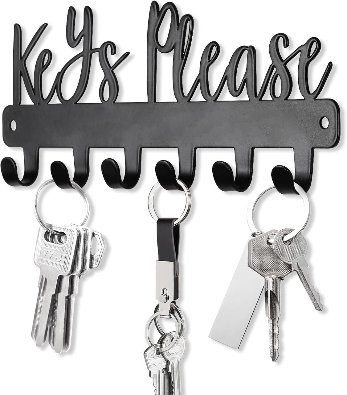 Mini “Keys Please” Wall Key Holder – Small Black Metal Decorative Rack with Hooks, 7.28×2.95", Perfect for Garage, Mudroom, Hallway, Entryway, Front Door, or Office